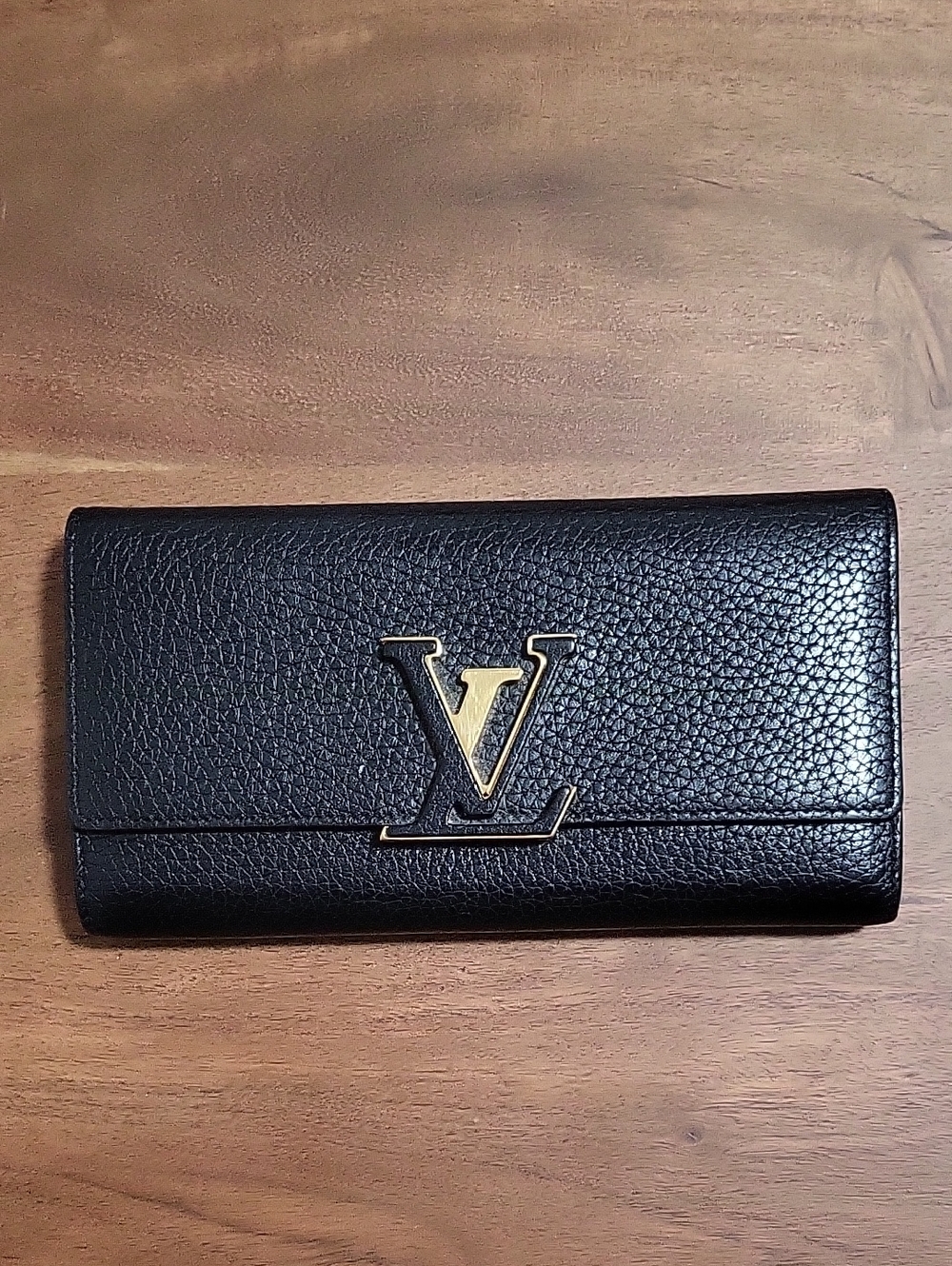 Louis Vuitton Black Leather Capucine Wallet with LV Box and LV Dust Bag